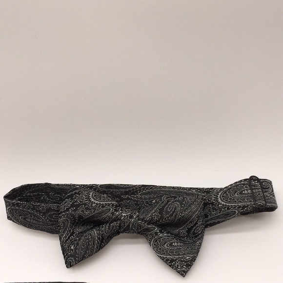 Bow Tie & Cummerbund Black Grey Paisley with Box - Picture 2 of 11